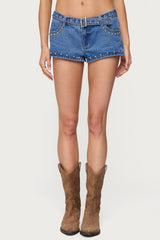 Grommet & Stud Denim Micro Shorts