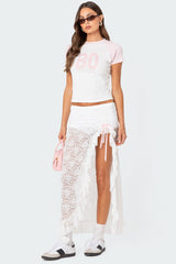 Ruffled Sheer Lace Maxi Skort