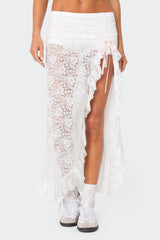 Ruffled Sheer Lace Maxi Skort