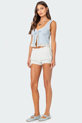 Shiloh Tie Front Eyelet Trim Top