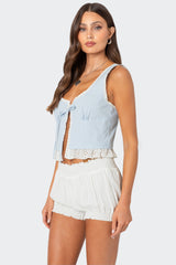 Shiloh Tie Front Eyelet Trim Top