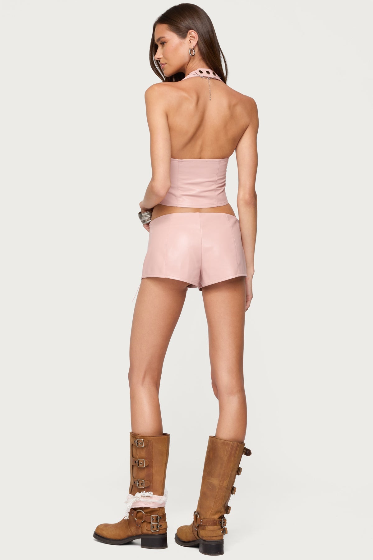 Elisha Lace Up Faux Leather Shorts