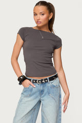 Oliana Ribbed Boat Neck T Shirt