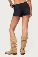 Studded Low Rise Denim Micro Shorts