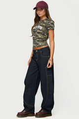 Aden Contrast Stitch Low Rise Barrel Jeans