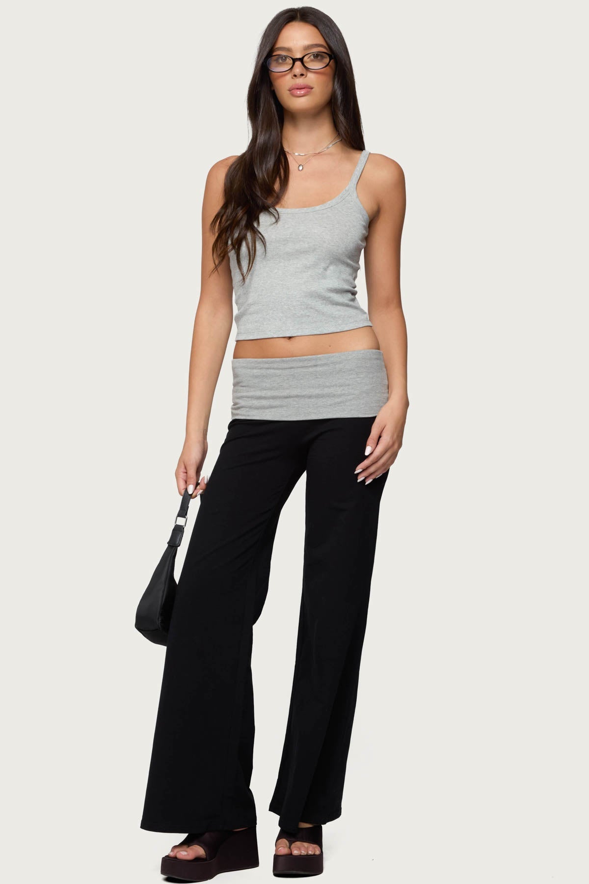 Wide Leg Contrast Foldover Trousers