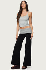Wide Leg Contrast Foldover Trousers