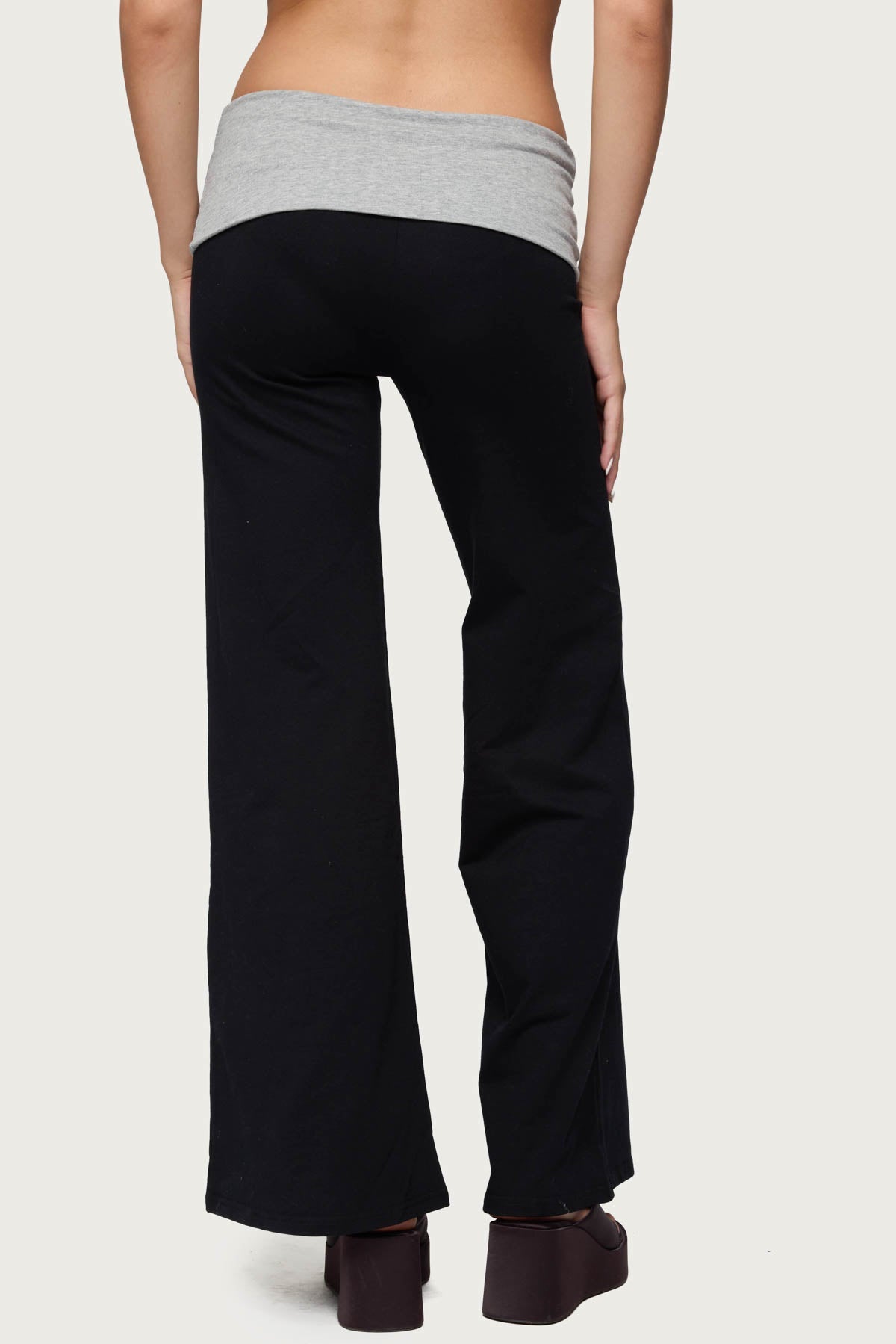 Wide Leg Contrast Foldover Trousers