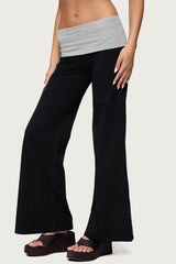 Wide Leg Contrast Foldover Trousers