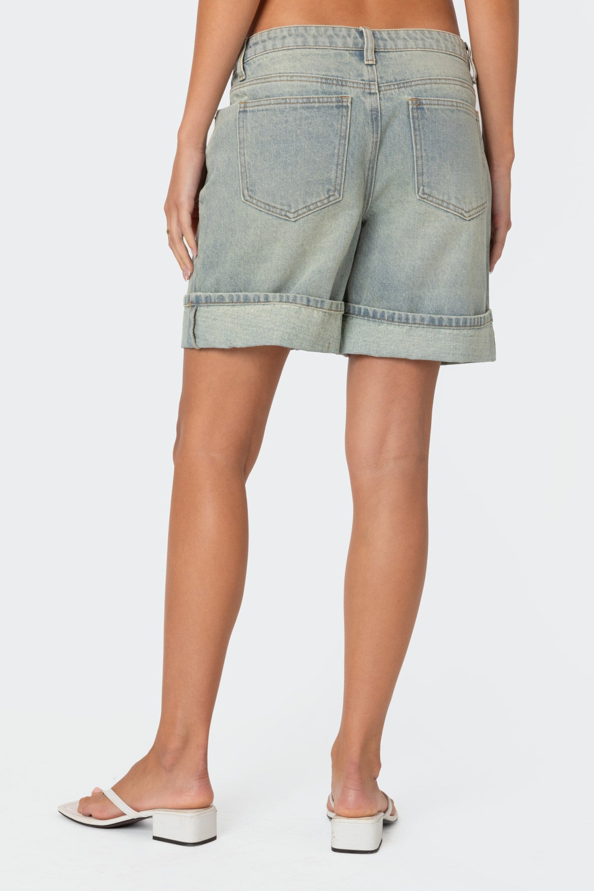 Cuffed Washed Denim Bermuda Shorts