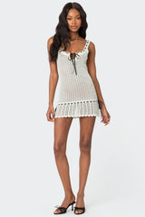 Ribbon Crochet Mini Dress