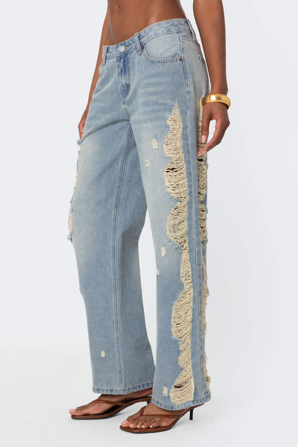 Distressed Sides Washed Jeans