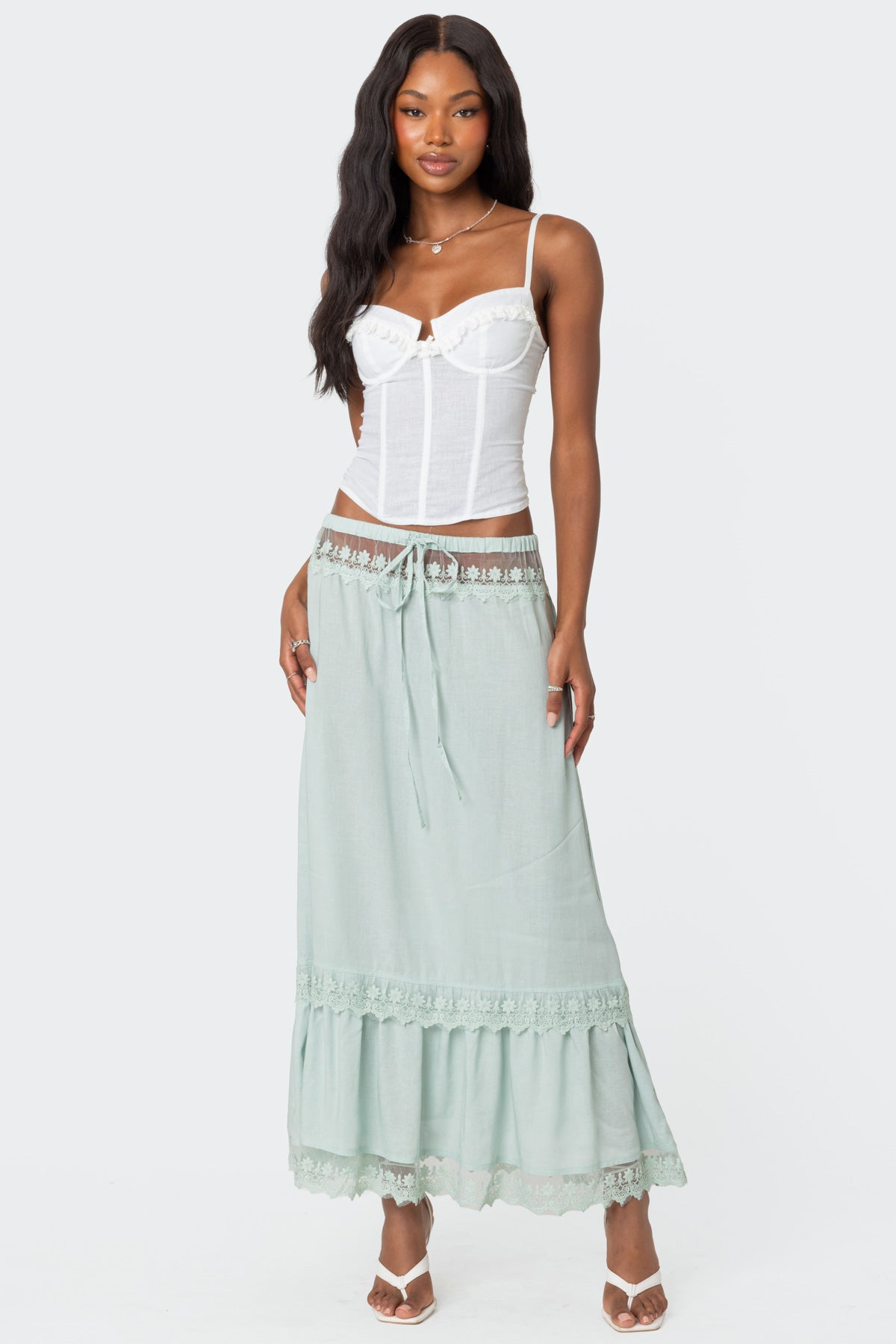 Semi Sheer Lacey Maxi Skirt