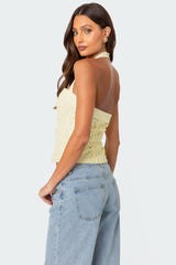 Side Button Eyelet Halter Top