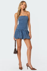 Denim Bubble Skirt Mini Dress