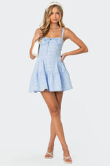 Basil Cupped Gingham Mini Dress