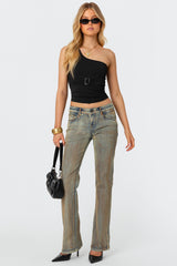 Boot Cut Low Rise Mud Washed Jeans