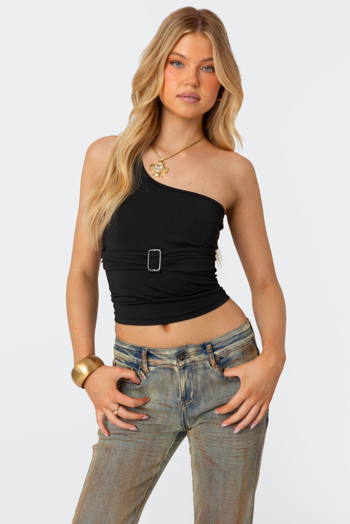 Belted One Shoulder Top