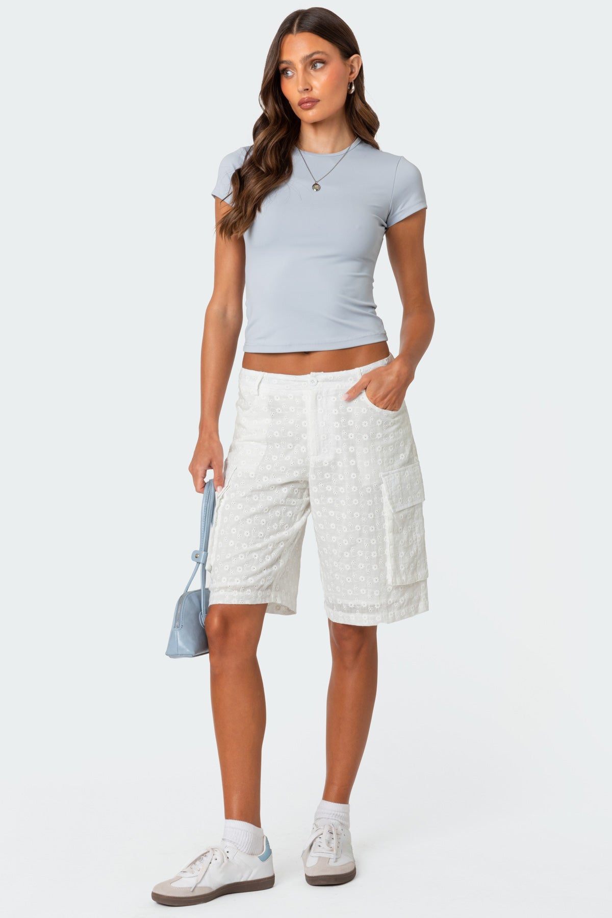 Eyelet Cargo Bermuda Shorts