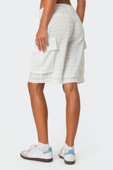 Eyelet Cargo Bermuda Shorts