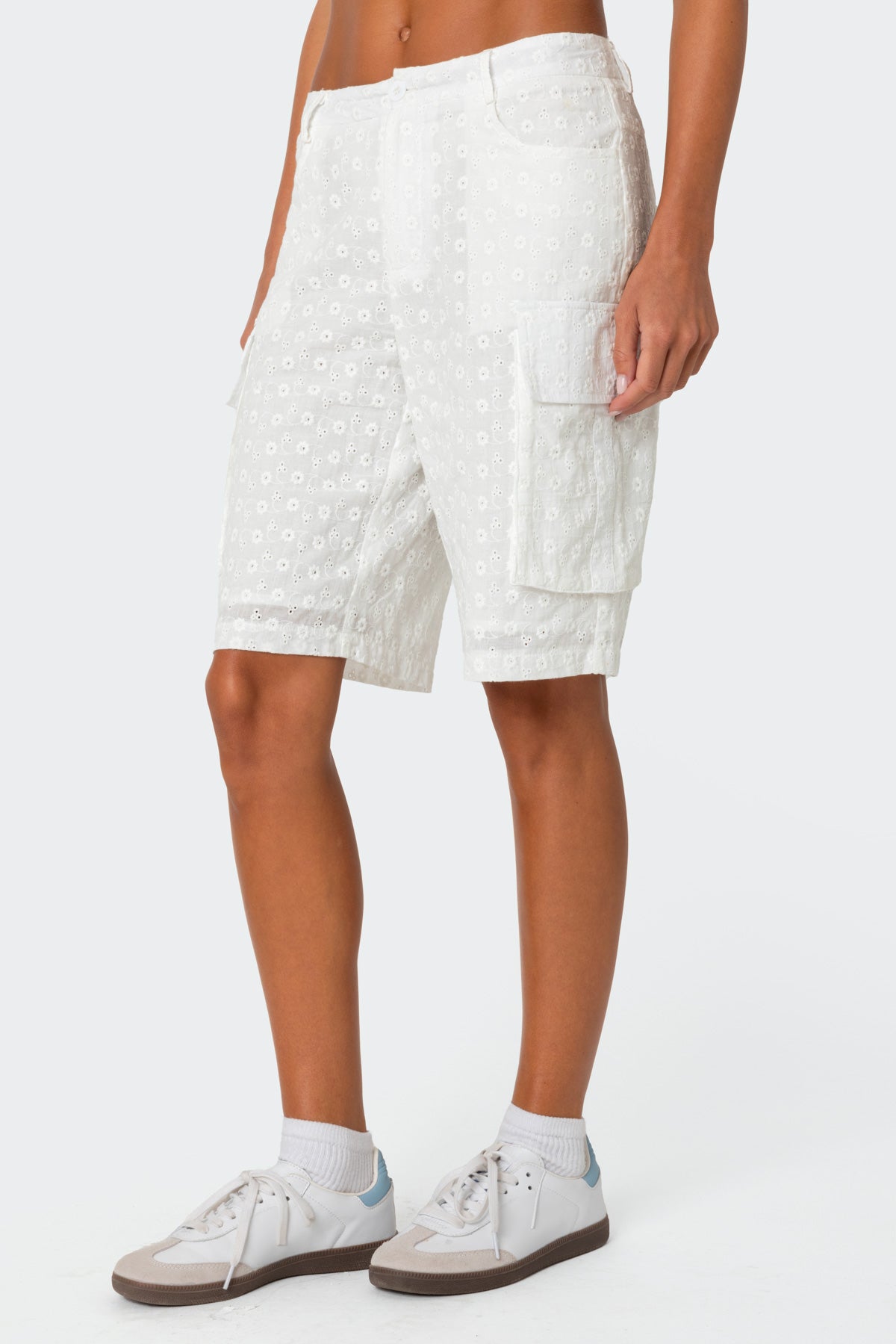 Eyelet Cargo Bermuda Shorts