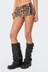 Sequin Leopard Printed Micro Shorts