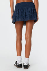 Scrunchy Ruffled Eyelet Mini Skirt