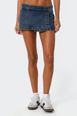 Asymmetric Denim Wrap Skort