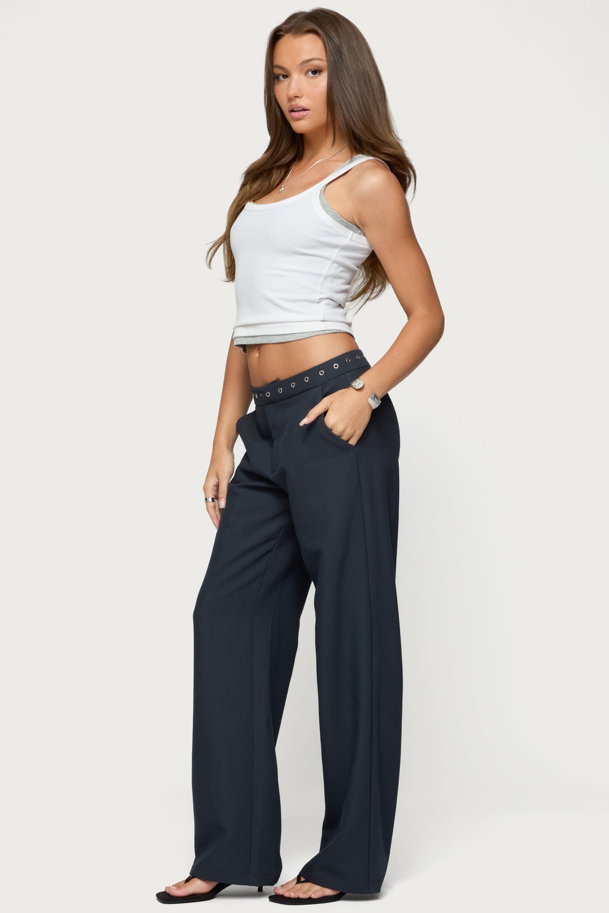 Ayve Eyelet Waist Straight Leg Trousers