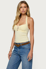 Lovina Textured Striped Halter Top