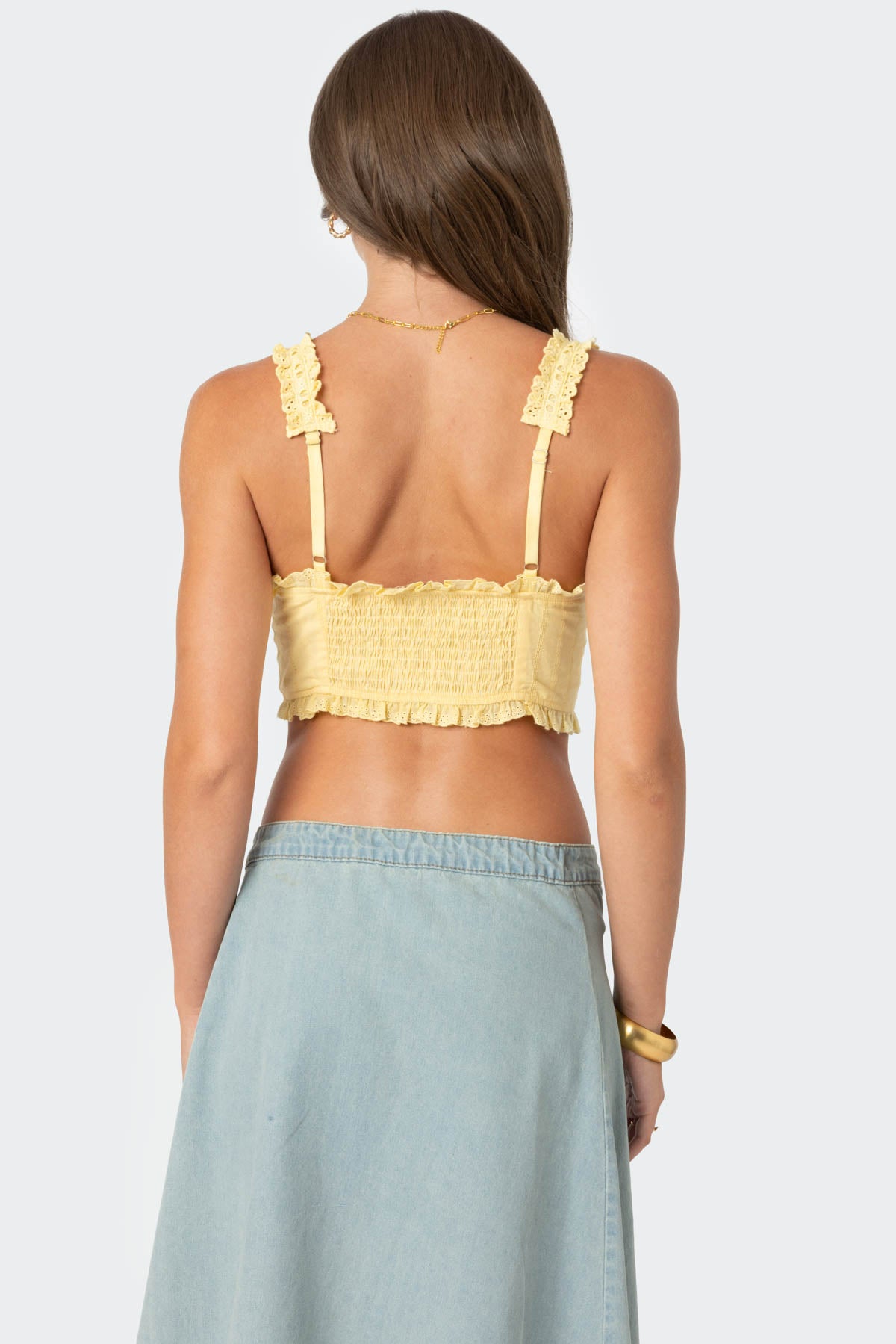 Button Front Cropped Eyelet Corset