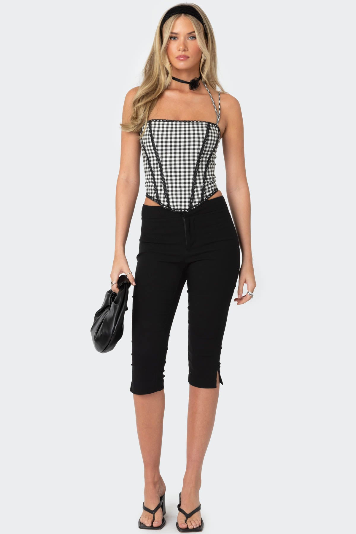 Gingham Lace Trim Corset