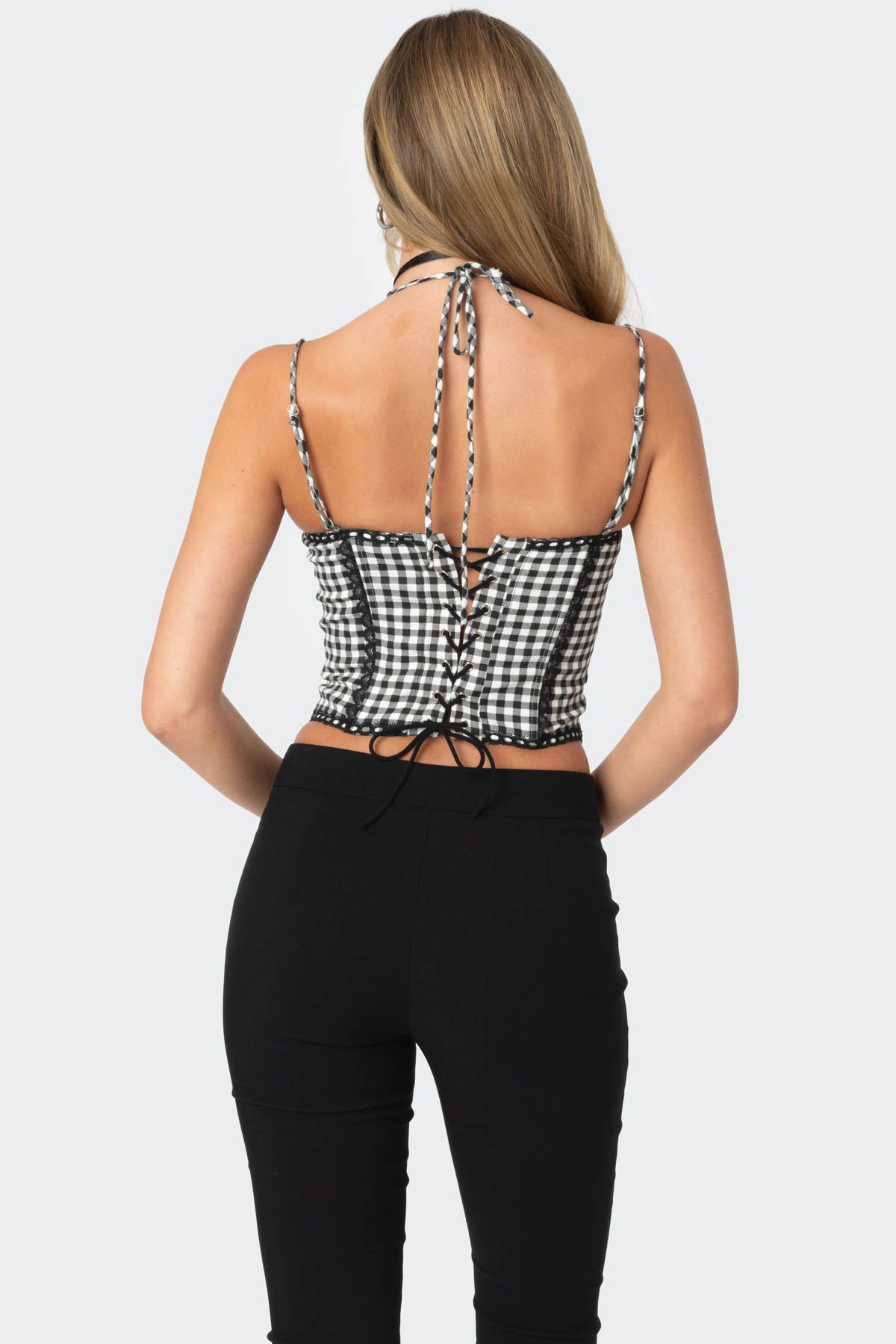 Gingham Lace Trim Corset