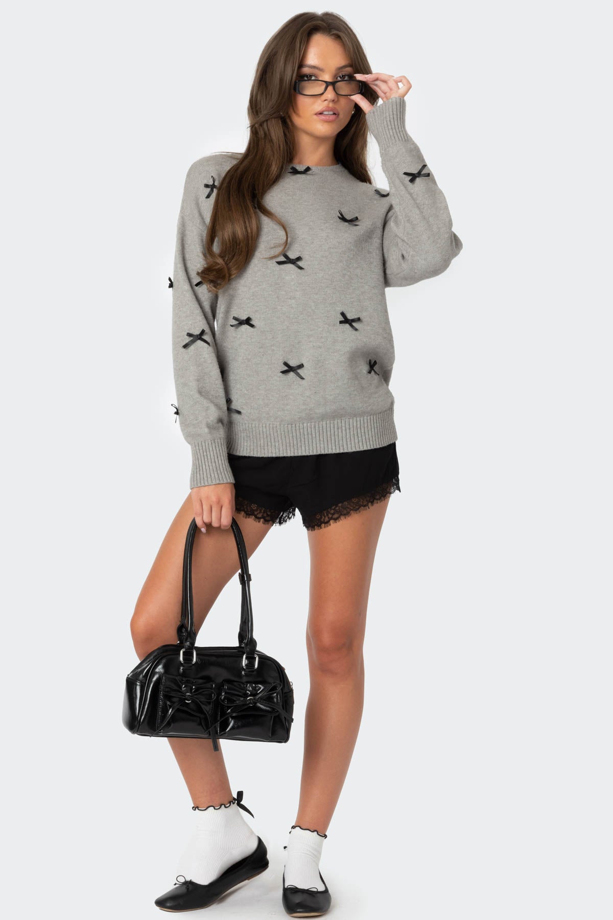 Satin Effect Bow Oversized Sweater