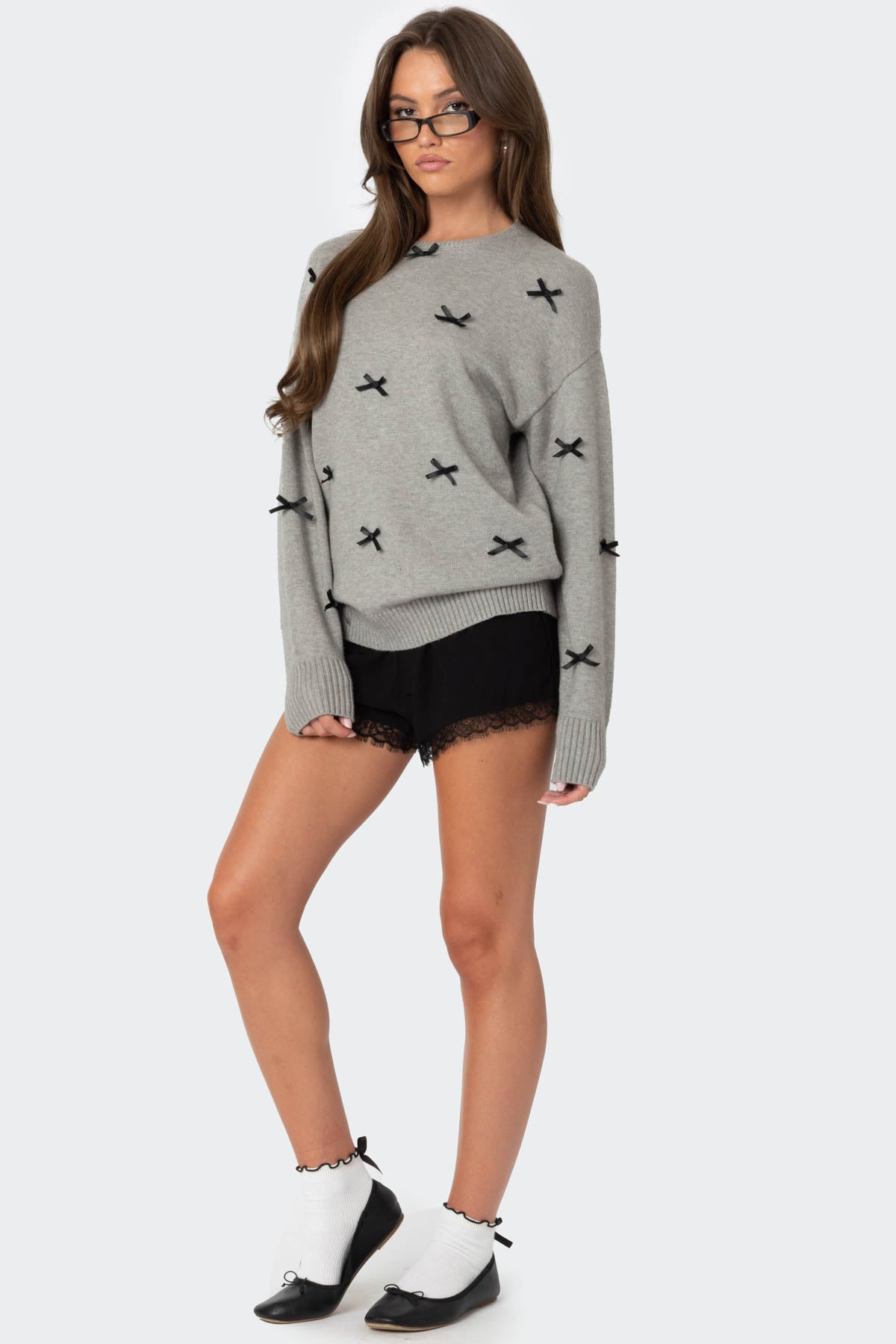 Satin Effect Bow Oversized Sweater