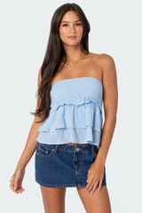 Linen Look Strapless Peplum Top