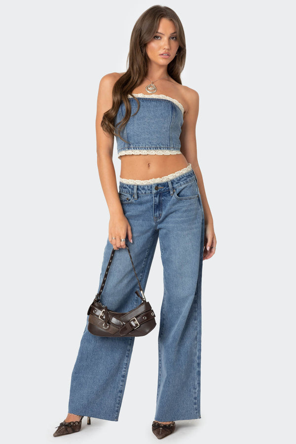 Karlie Lace Trim Denim Tube Top