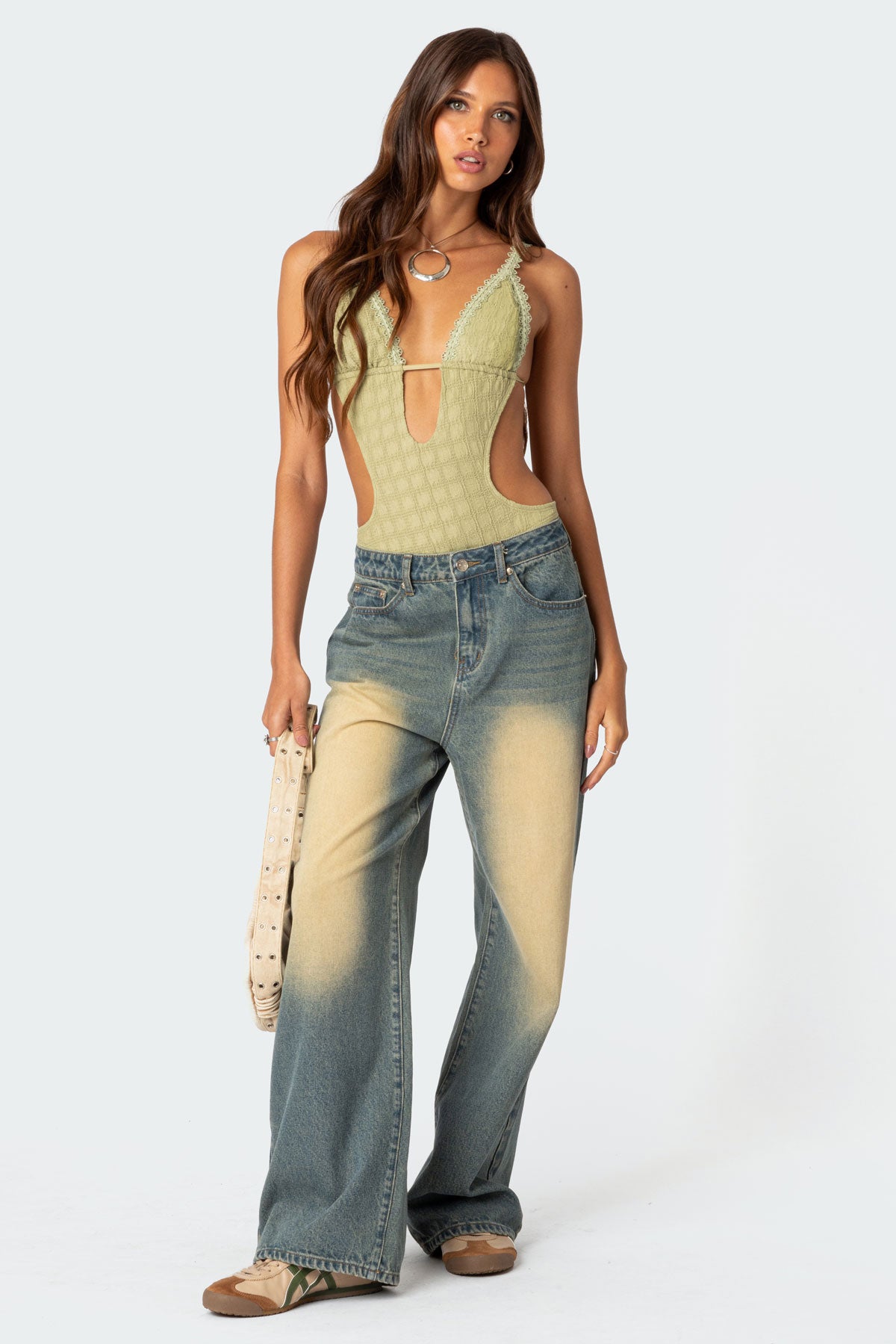 Textured Cut Out Bodysuit