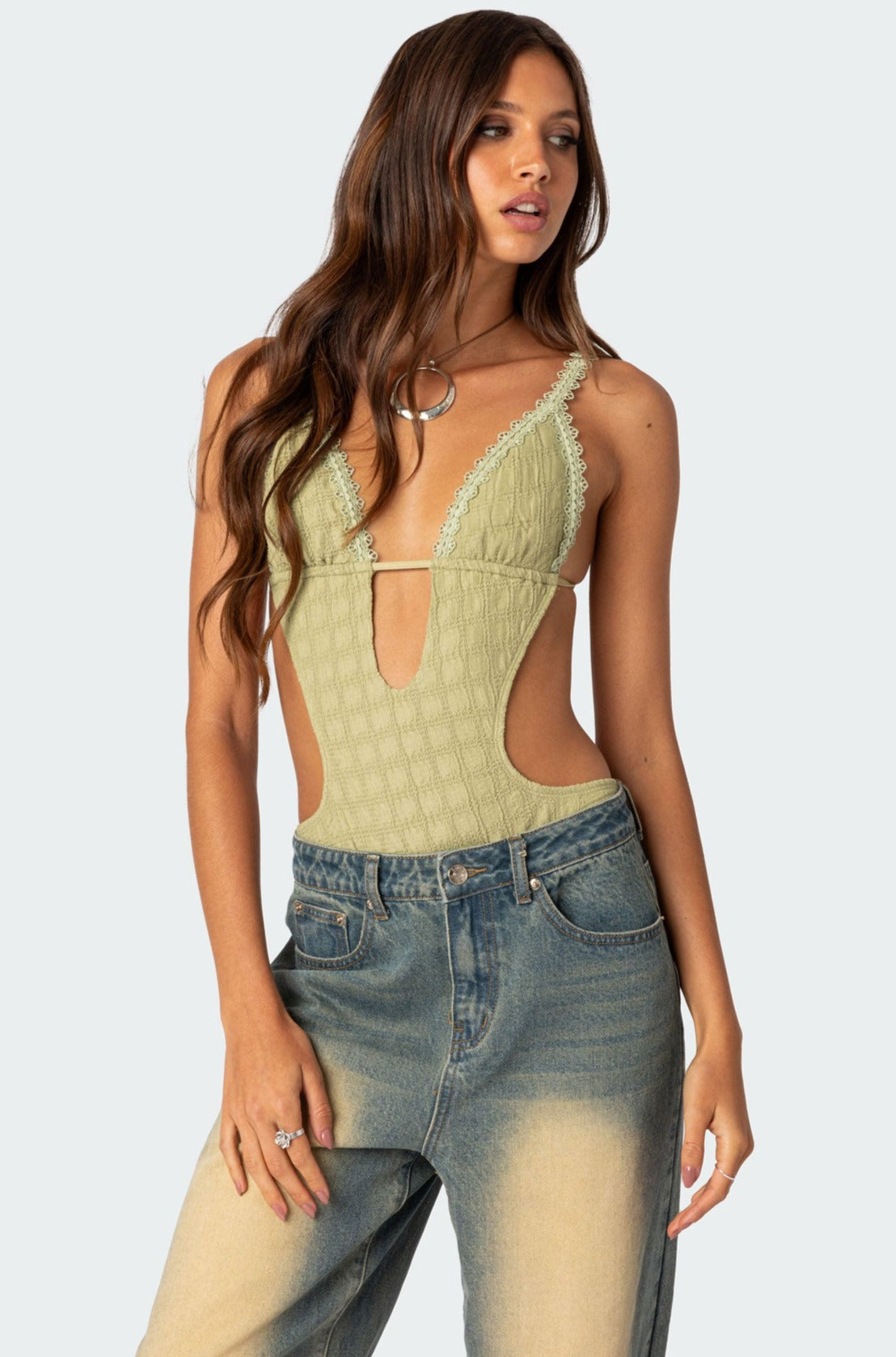 Textured Cut Out Bodysuit