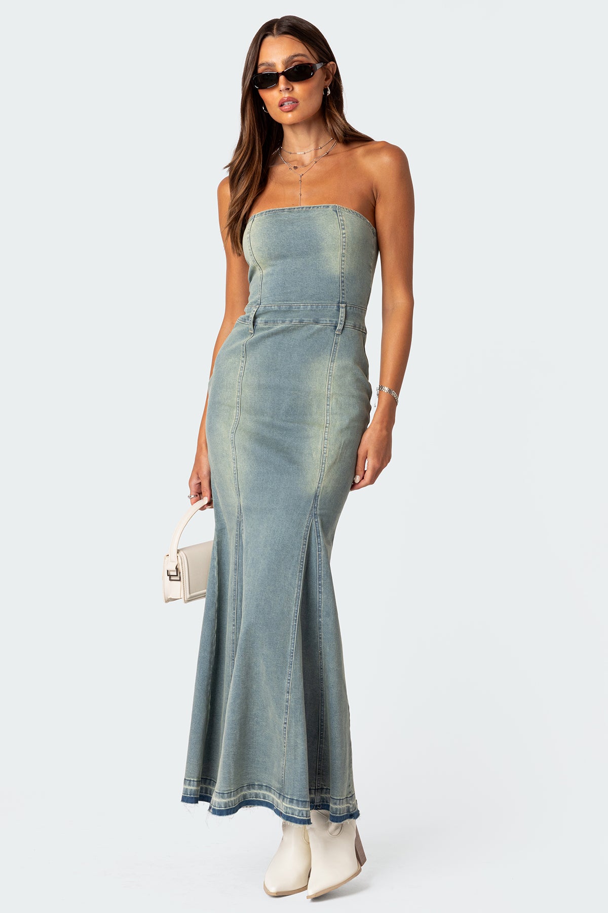 Astoria Slitted Denim Maxi Dress