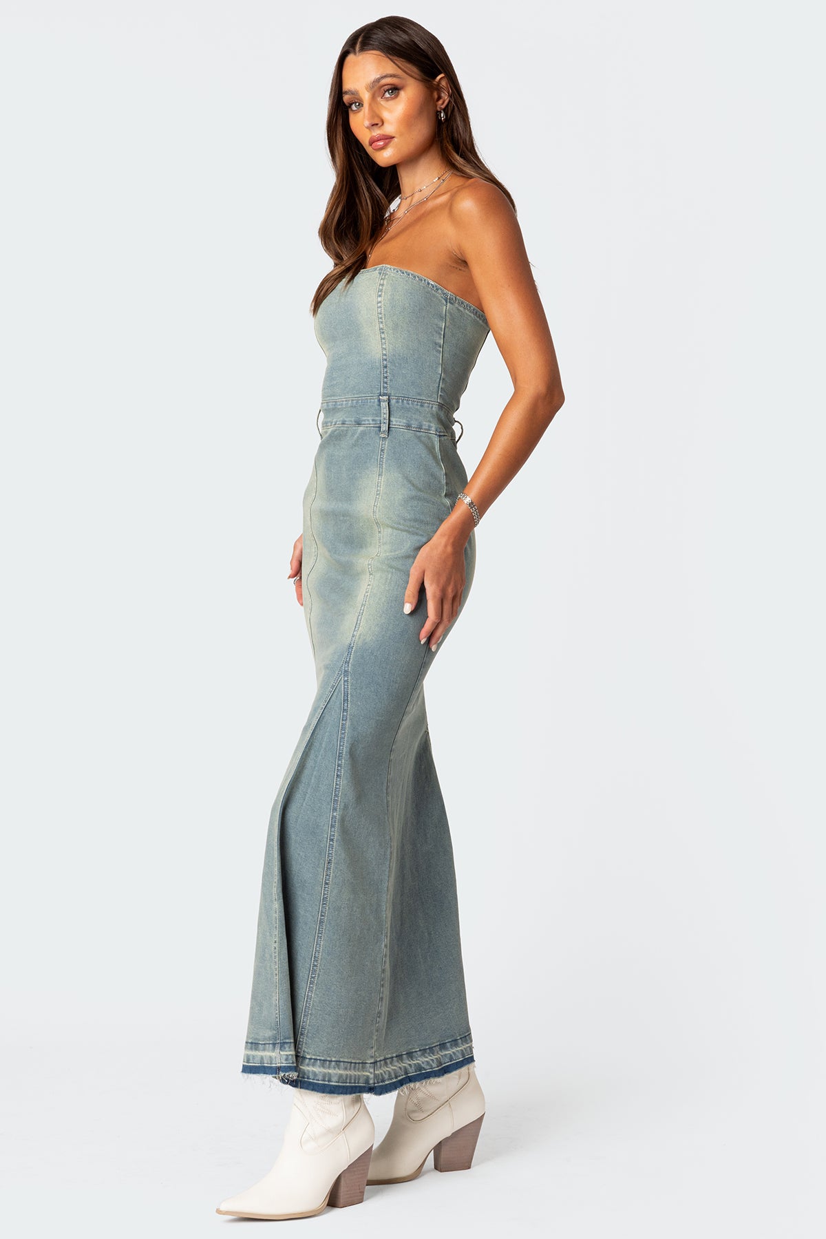 Astoria Slitted Denim Maxi Dress