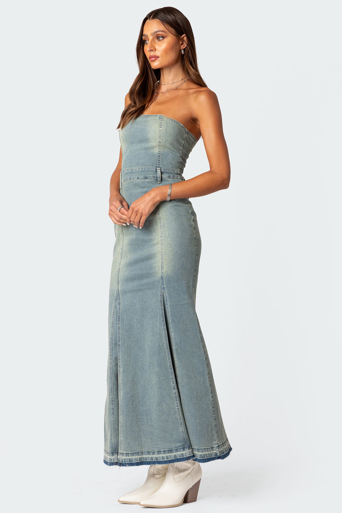 Astoria Slitted Denim Maxi Dress