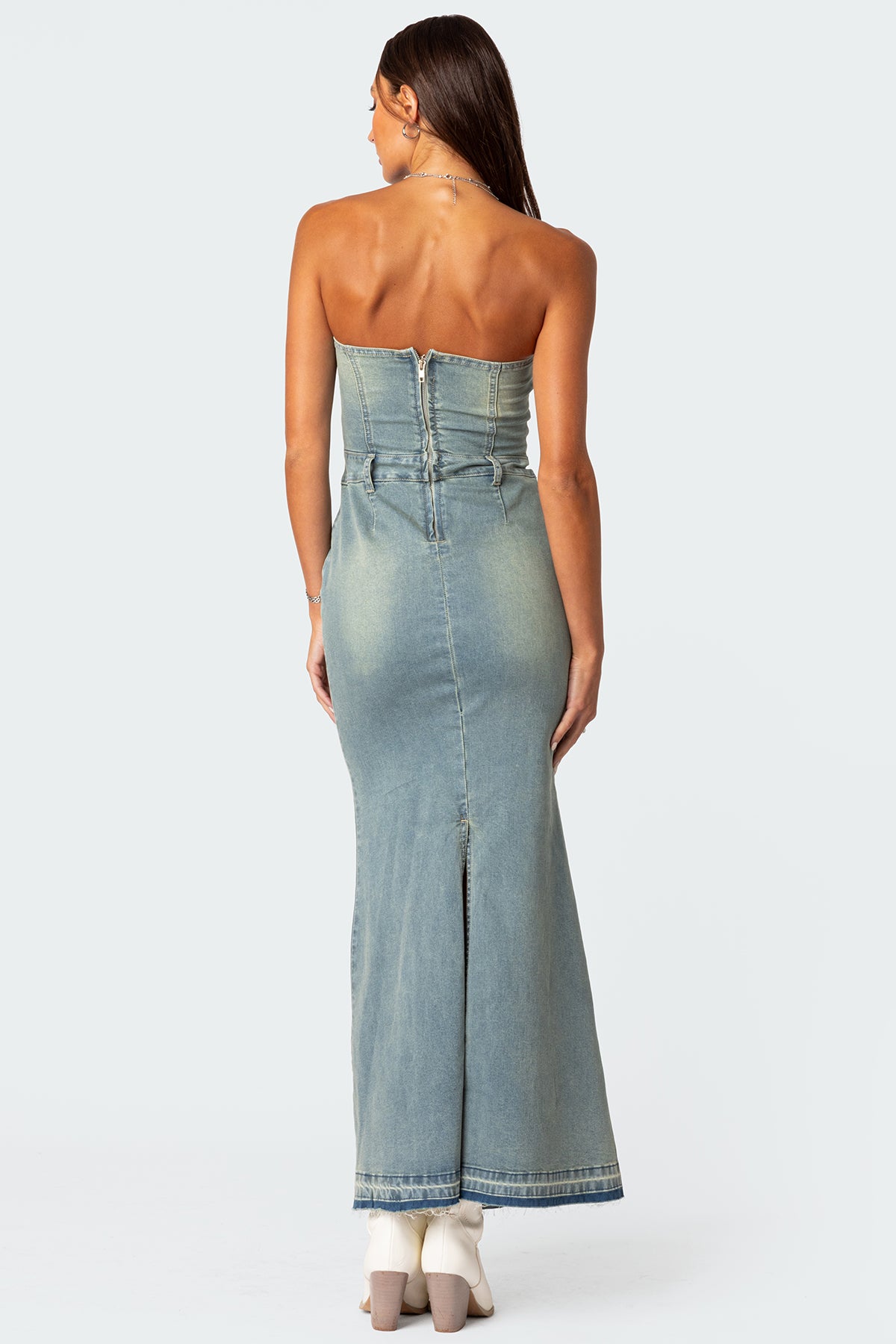 Astoria Slitted Denim Maxi Dress