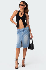 Junia Slitted Denim Midi Skirt