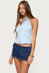 Debra Tailored Pinstripe Button Up Top