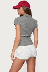 Beau Striped Ribbed Button Up Top