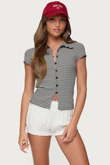 Beau Striped Ribbed Button Up Top