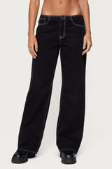 Contrast Stitch Low Rise Wide Leg Jeans