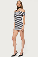 Zivi Fold Over Striped Mini Dress