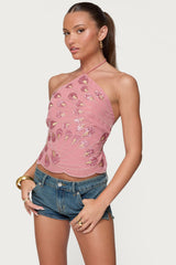 Embroidered Bead & Sequin Halter Top